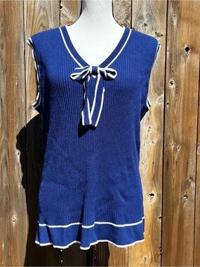 Elle Y2K Vintage Women’s Navy Sailor-Tie Knit Sleeveless Sweater